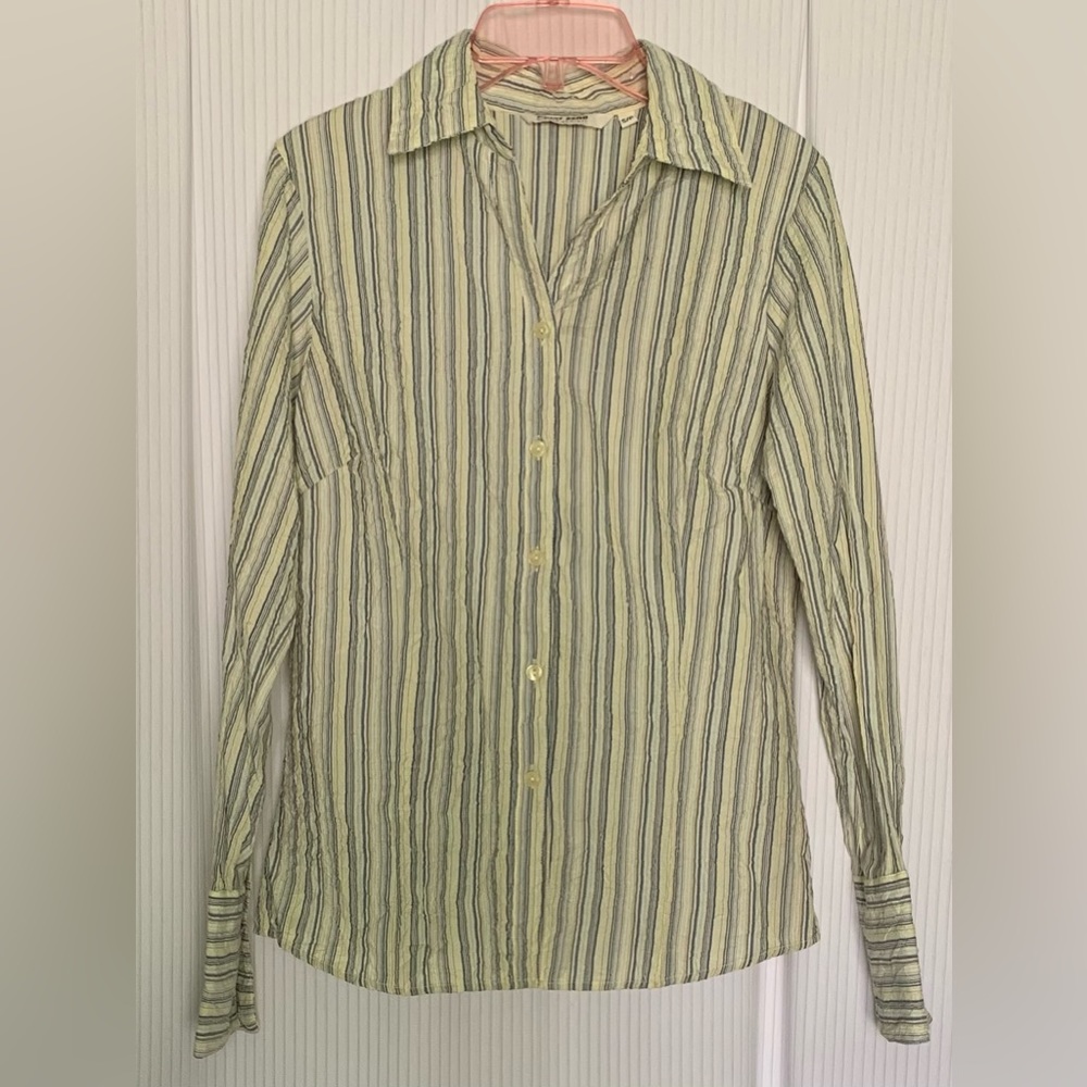 Point Zero by Nicole Benisti Long Sleeve Blouse Yellow Blue and Green Small